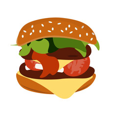 hamburger on a white isolated delicious hamburger vector illustration fastfood concept