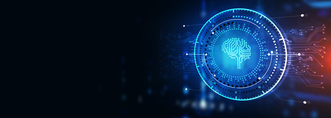 Artificial intelligence (AI), machine learning and modern computer technologies concepts. Business, Technology, Internet and network concept. 3d illustration