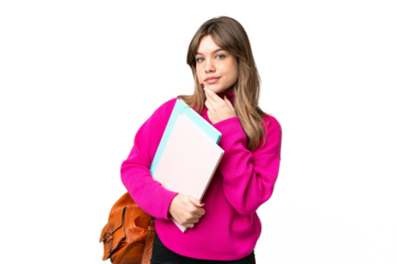 Young student girl over isolated chroma key background thinking