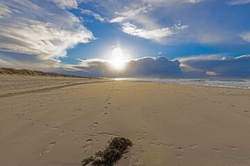Winter image of a North Sea beach near Vejers at sunset