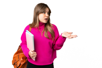 Young student girl over isolated chroma key background with surprise expression while looking side