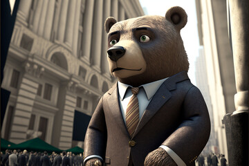 Bear on Wall Street 3D illustration