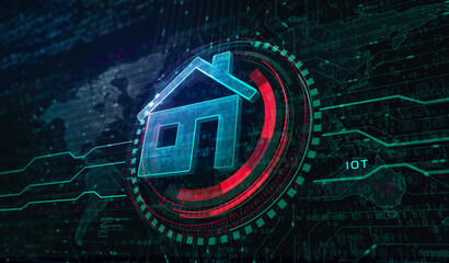 Smart home network system and house control symbol digital concept 3d illustration