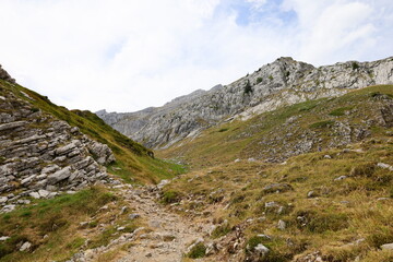 View on the Col de la Colombière which is a mountain pass in the Alps in the department of Haute-Savoie