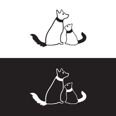 Cat and dog animal logo design . icon logo . silhouette logo 