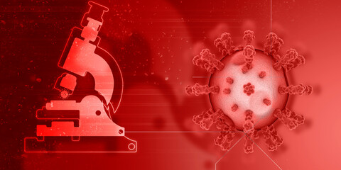 3d render Corona virus microscopic view near microscope