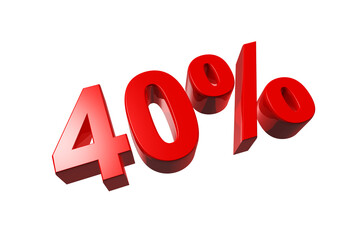 40% off discount offer. 3D illustration isolated on transparent background. Promotional price rate