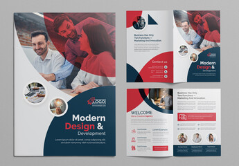 Corporate Bifold Brochure Template With Red & Dark Accents