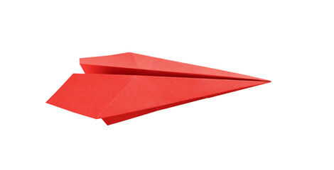 Red paper plane origami isolated on a white background - obrazy, fototapety, plakaty