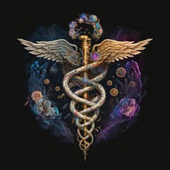 Wand of Hermes, The caduceus "3D Illustration" 
