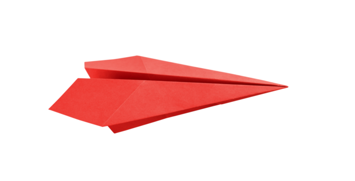 Red paper plane origami isolated on a white background