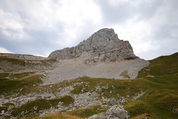 View on the Col de la Colombière which is a mountain pass in the Alps in the department of Haute-Savoie