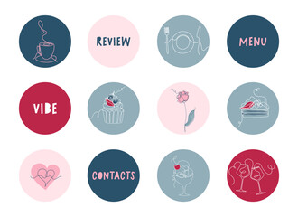 Vector pictograms. Social media Instagram Highlights cover. Cute icons for restaurant, cafe or bar.

