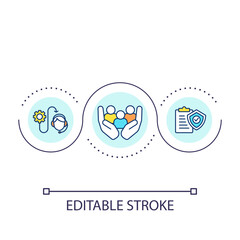 Customer support service loop concept icon. Safety program. Taking care of company clients abstract idea thin line illustration. Isolated outline drawing. Editable stroke. Arial font used