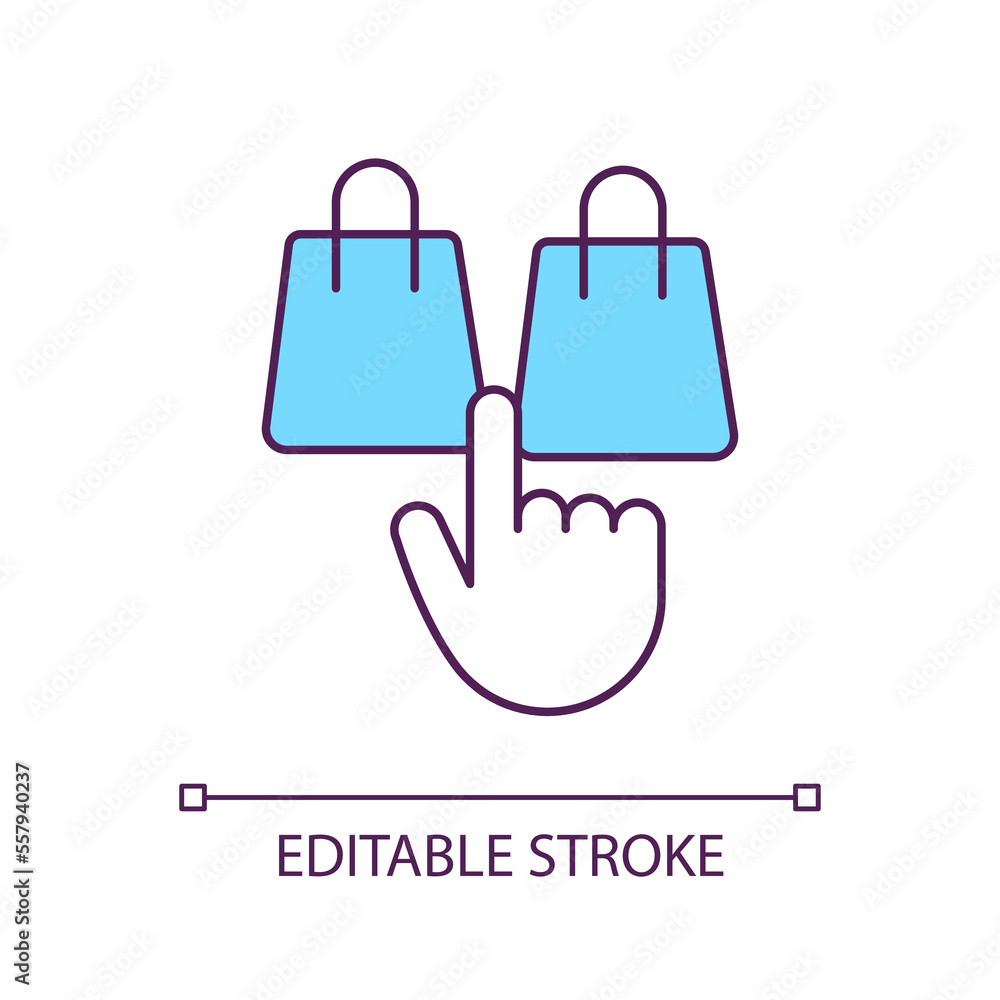 Poster select between two products rgb color icon. consumer decision making process. variants in retail. is