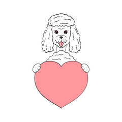 Cute cartoon dog holding his heart in his paws. Valentine's Day greeting card with space for text. Design for invitation, card, flyer, brochure, banner. Little pets in love. A declaration of love