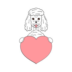 Cute cartoon dog holding his heart in his paws. Valentine's Day greeting card with space for text. Design for invitation, card, flyer, brochure, banner. Little pets in love. A declaration of love