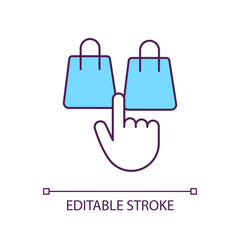 Select between two products RGB color icon. Consumer decision making process. Variants in retail. Isolated vector illustration. Simple filled line drawing. Editable stroke. Arial font used
