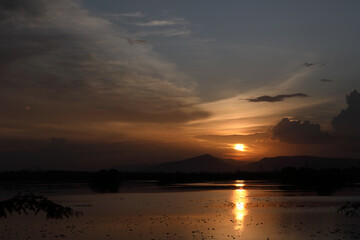 beautiful sunset on the lake	
