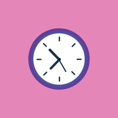 Clock icon in flat style, timer on pink background. Business watch. Vector design element for you project