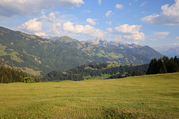 Fototapeta na wymiar View on a mountain of the department of Haute-Savoie in the Auvergne-Rhône-Alpes region of Southeastern France