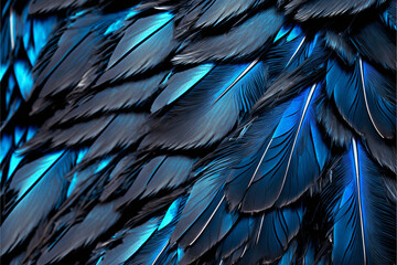 Fototapeta premium Blue and black jay bird feathers closeup, Generative AI
