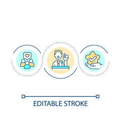 Public speaker loop concept icon. Compelling communication. Feedback. Satisfied audience abstract idea thin line illustration. Isolated outline drawing. Editable stroke. Arial font used