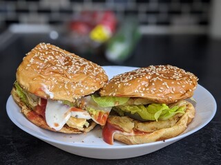 hamburger with salad