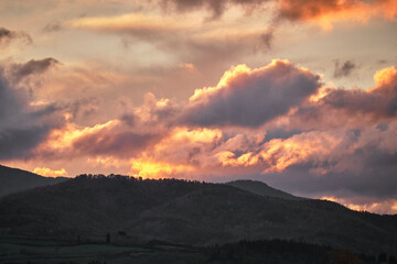 Autumnal landscape at sunset of tuscan countryside in Mugello