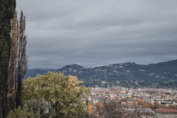 Cityscape of Florence with Fiesole hill in background