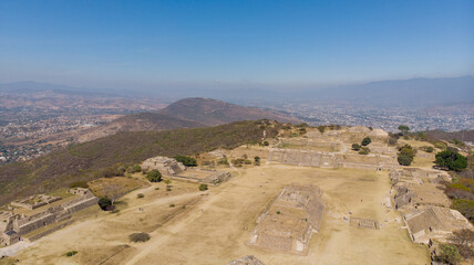 aerial shot of Monte Alban archaeological zone, a large pre-Columbian archaeological site in the state of Oaxaca, Mexico. drone photography