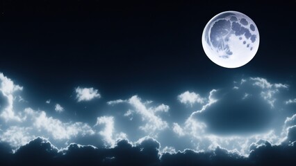 Naklejka na ściany i meble Night landscape of sky with a cloudy and bright full moon with shiny.