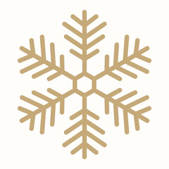 Vector snowflake icon. Simple gold geometric snow sign. Golden illustration isolated on white background. Luxury minimal graphic element. Winter snowflake silhouette. Christmas and New Year theme