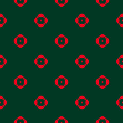 Fototapeta na wymiar Simple green and red floral pattern. Vector minimalist seamless texture with small flower shapes. Abstract minimal geometric background. Organic design. Repeat pattern for print, decor, package, wrap