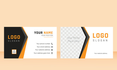 Business card. Modern orange black colors business card template. Double sided blue black business card design name card. Flat vector promotion business card design. Identity idea, Business, Creative.