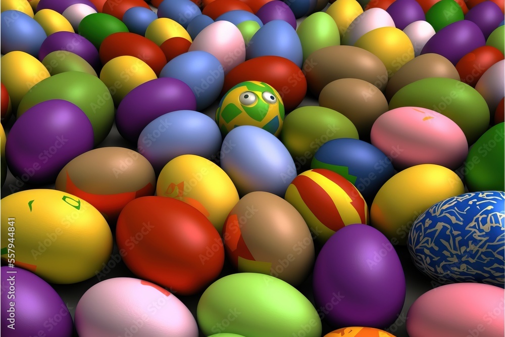 Aufkleber a bunch of eggs that are all different colors and sizes. generative ai