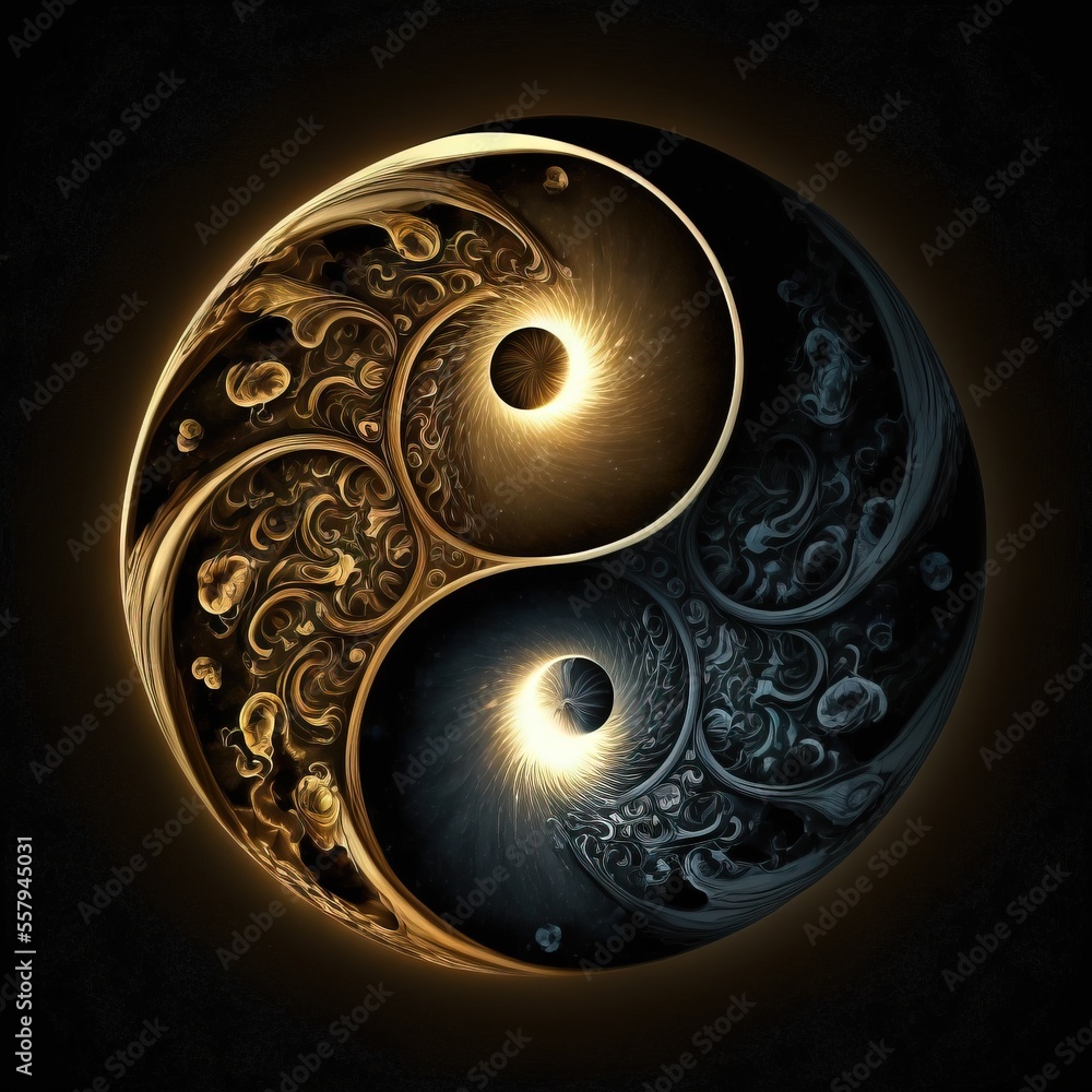 Poster a painting of two different colors in a yin - yang style. generative ai