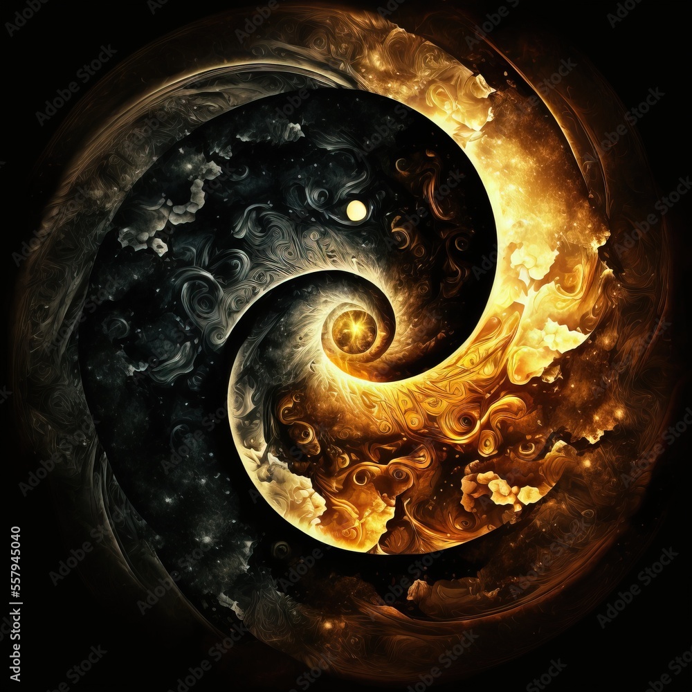 Poster a computer generated spiral design on a black background the design is composed of a variety of colo