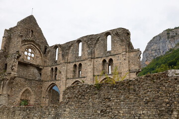 View on the Aulps Abbey located at an altitude of 810 metres in the village of Saint-Jean-d'Aulps in the Haute-Savoie