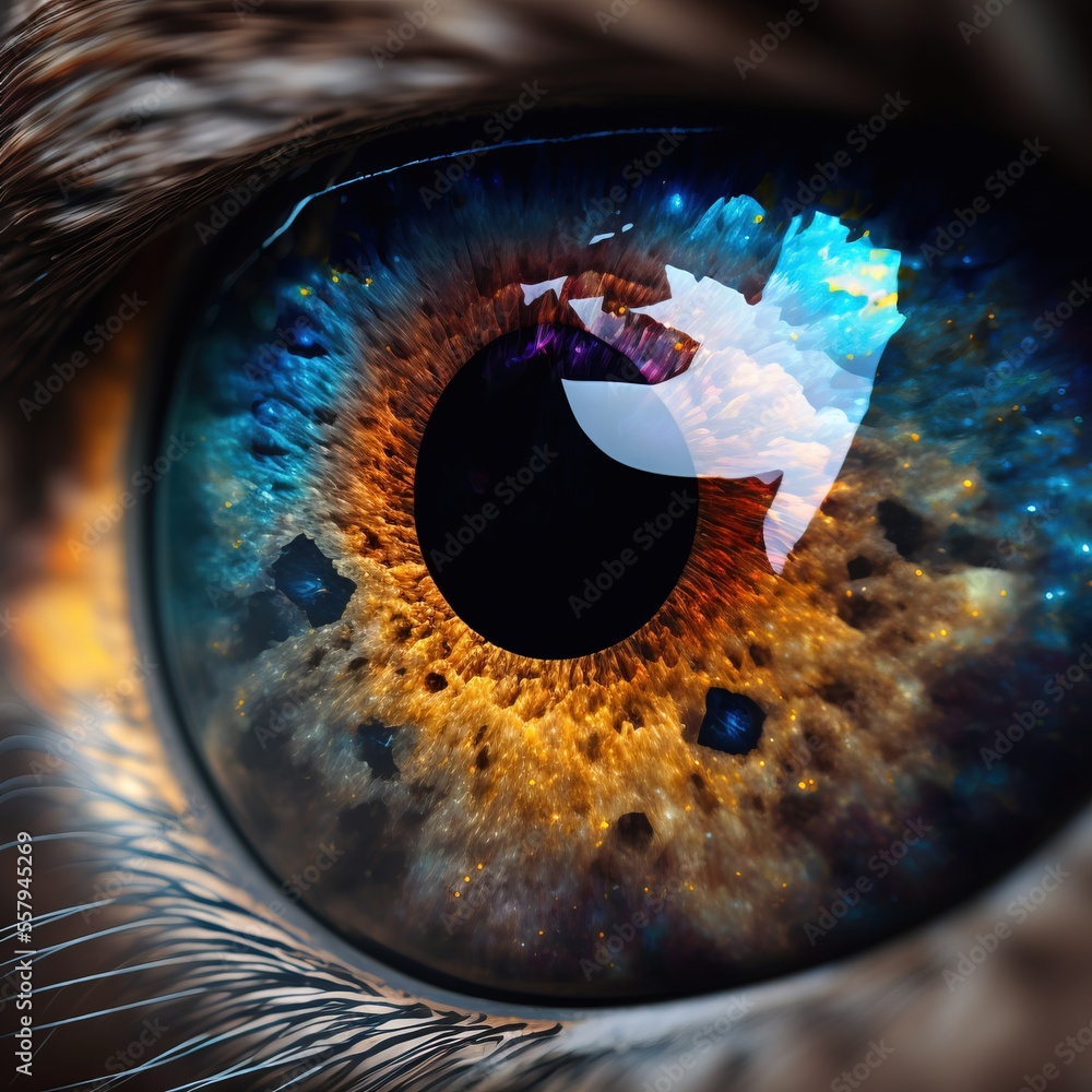 Poster a close up of a cat's eye with the iris partially closed and the iris partially closed. generative a