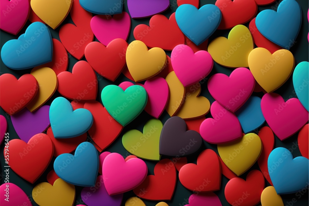 Poster a bunch of hearts that are in the shape of a heart on a black background with a red. generative ai