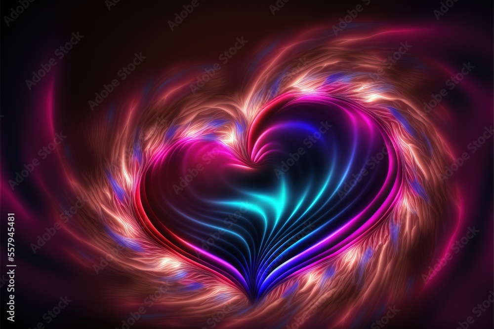 Poster a heart shaped object with a blue and pink swirl in the middle of it's center and a red and blue swi