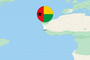 Map illustration of Guinea-Bissau with the flag. Cartographic illustration of Guinea-Bissau and neighboring countries.