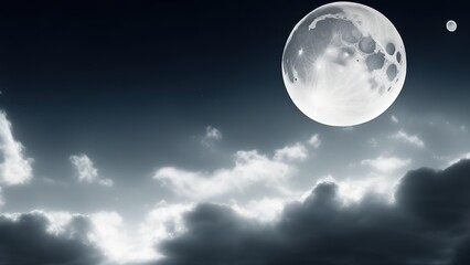 Naklejka na ściany i meble Night sky with a bright full moon and cloudy, serene nature background.