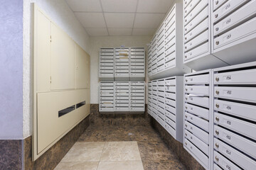 Fototapeta na wymiar mailboxes in the lobby of an apartment building