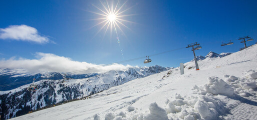 skiing in the mountains