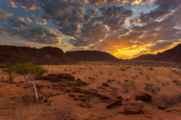 Naklejka na ściany i meble Namibian landscape Damaraland, homelands in South West Africa, Namibia.