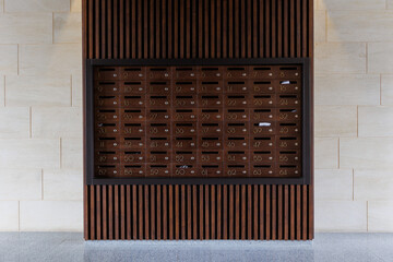 mailboxes in the lobby of an apartment building
