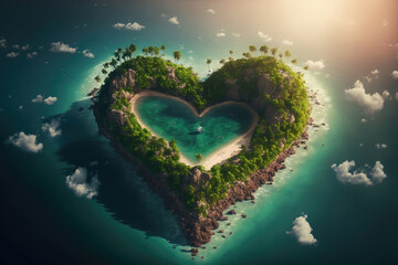 heart shaped island. sketch art for artist creativity and inspiration. generative AI