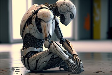 Humanoider Roboter der Zukunft in Weiß, AI generativ